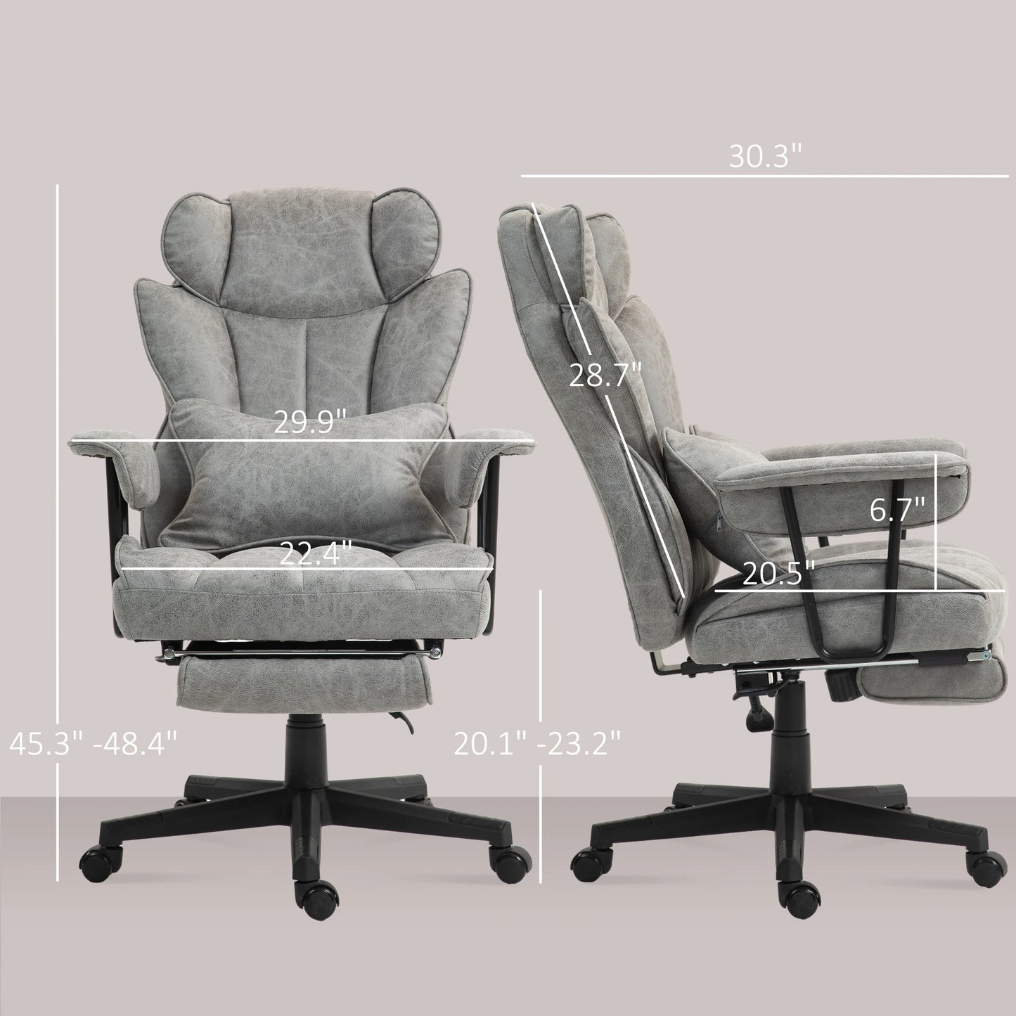 Homcom 400Lbs Big And Tall Office Chair With Foot Rest Gray