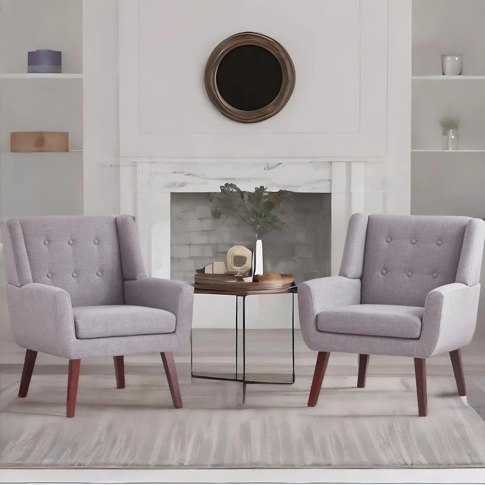 Button Tufted Accent Chairs Set of 2 Mid Century Modern Style