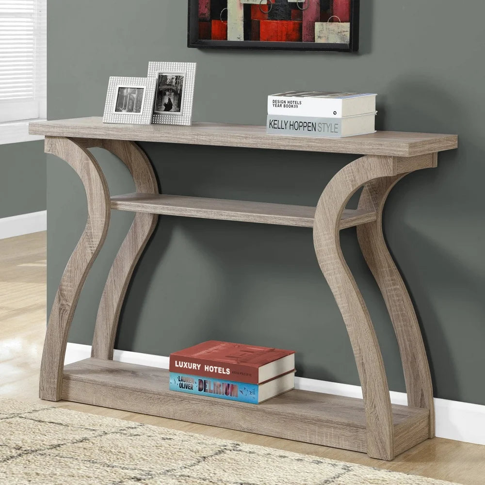 Narrow Accent Console Table with Curved Base and 3-Tiered Shelves
