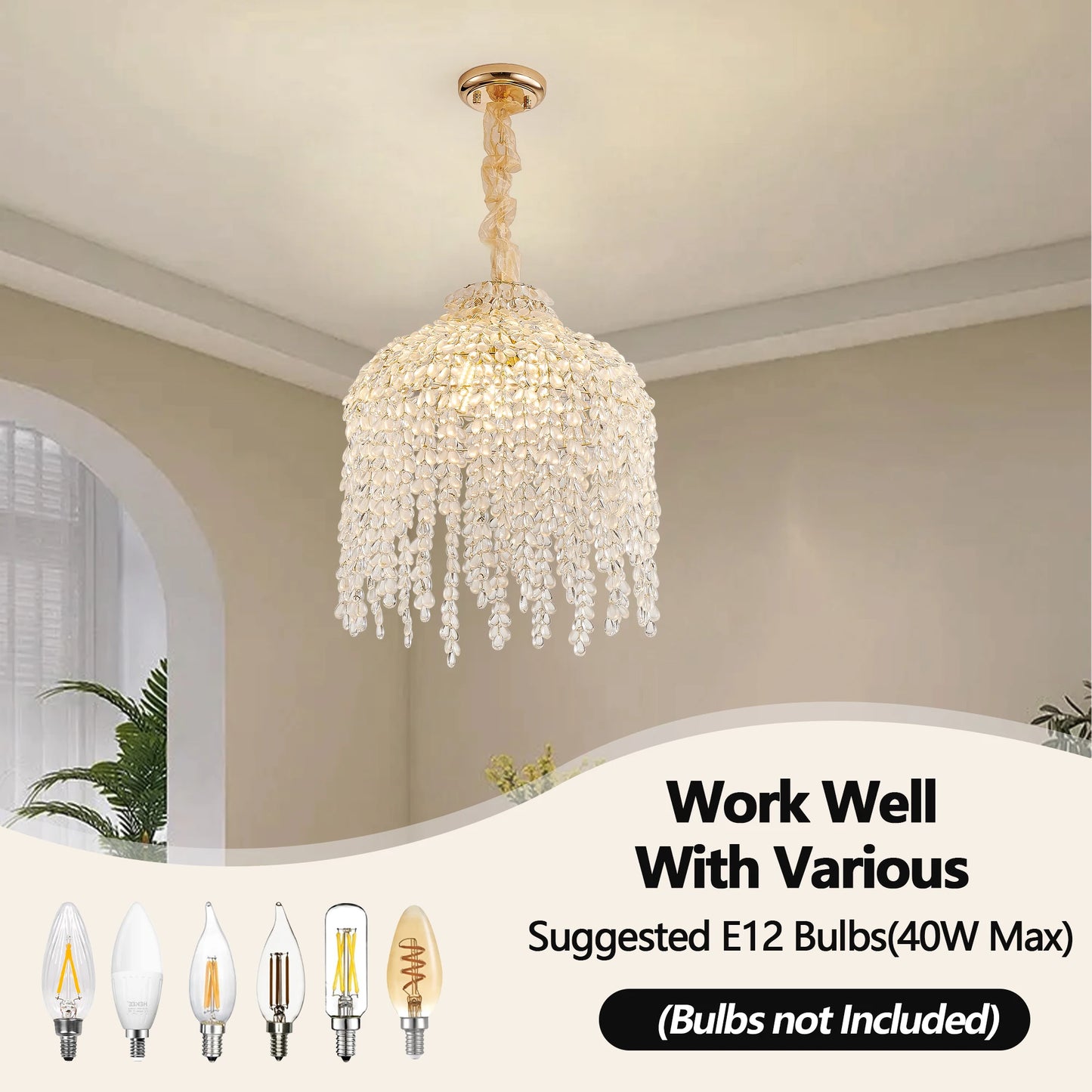 Elegant 16 Inch 5-Light Crystal Pendant Chandelier in Gold Finish