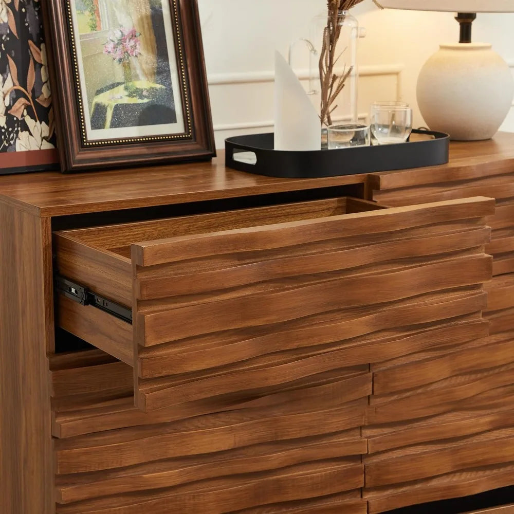 Mid Century Modern Solid Wood 6 Drawer Dresser for Bedroom