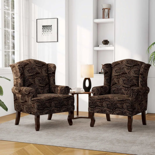 High Back Upholstered Accent Chair with Floral Brown Design