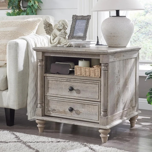 24 Inch Farmhouse End Table with Charging Station and Drawers