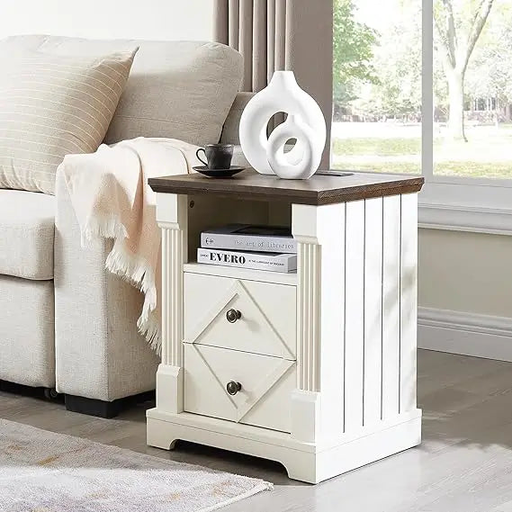 Rustic Nightstand with Charging Station and Barn Door Design