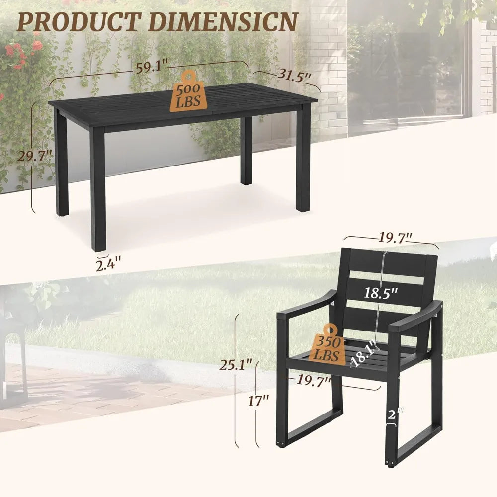 Black 5-Piece Patio Table and Chairs Set for Outdoor Dining