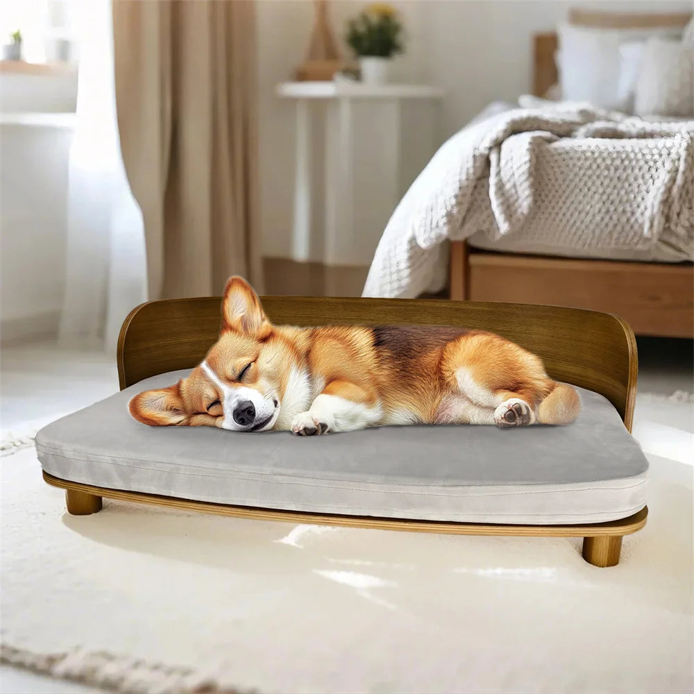 Elevated Dog Bed with Solid Wood Legs and Washable Cover