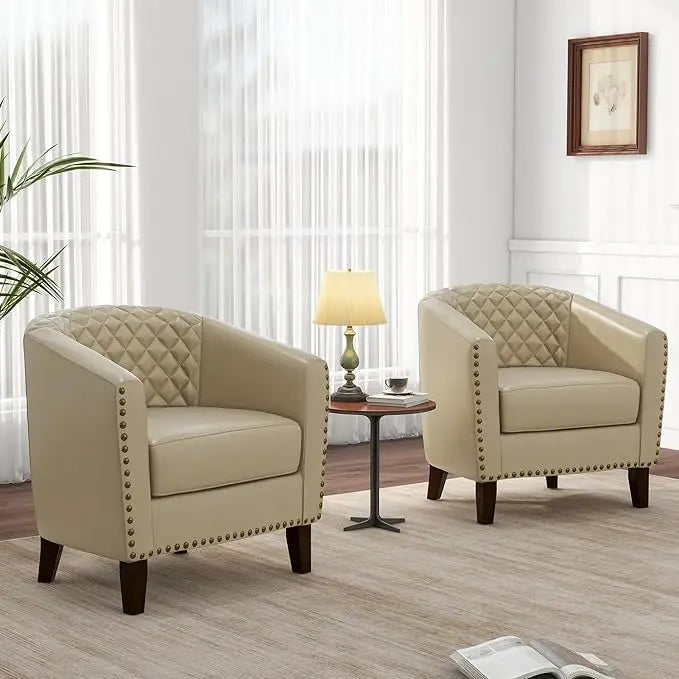 Faux Leather Barrel Accent Chairs Set of 4 Comfy Modern Design