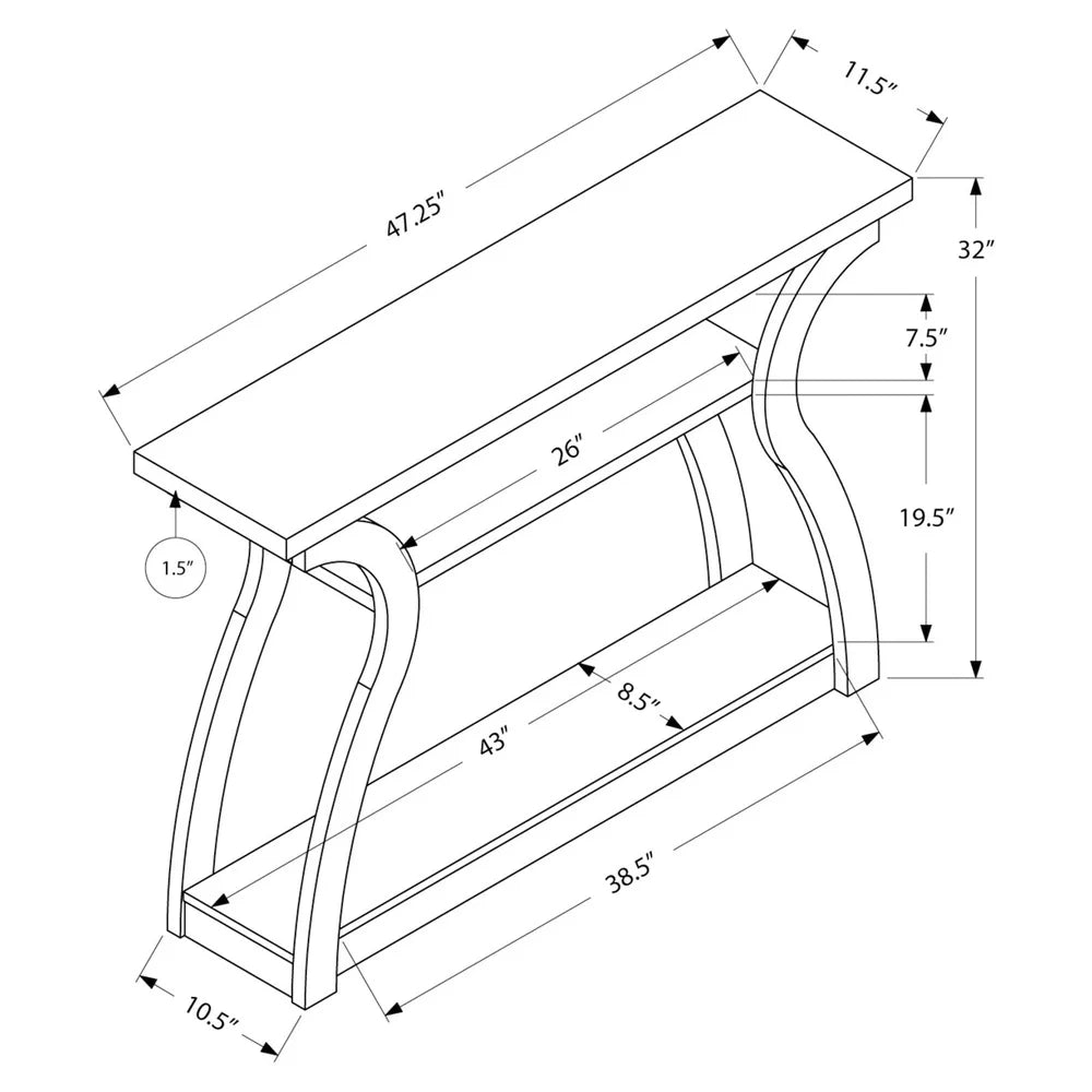 Narrow Accent Console Table with Curved Base and 3-Tiered Shelves