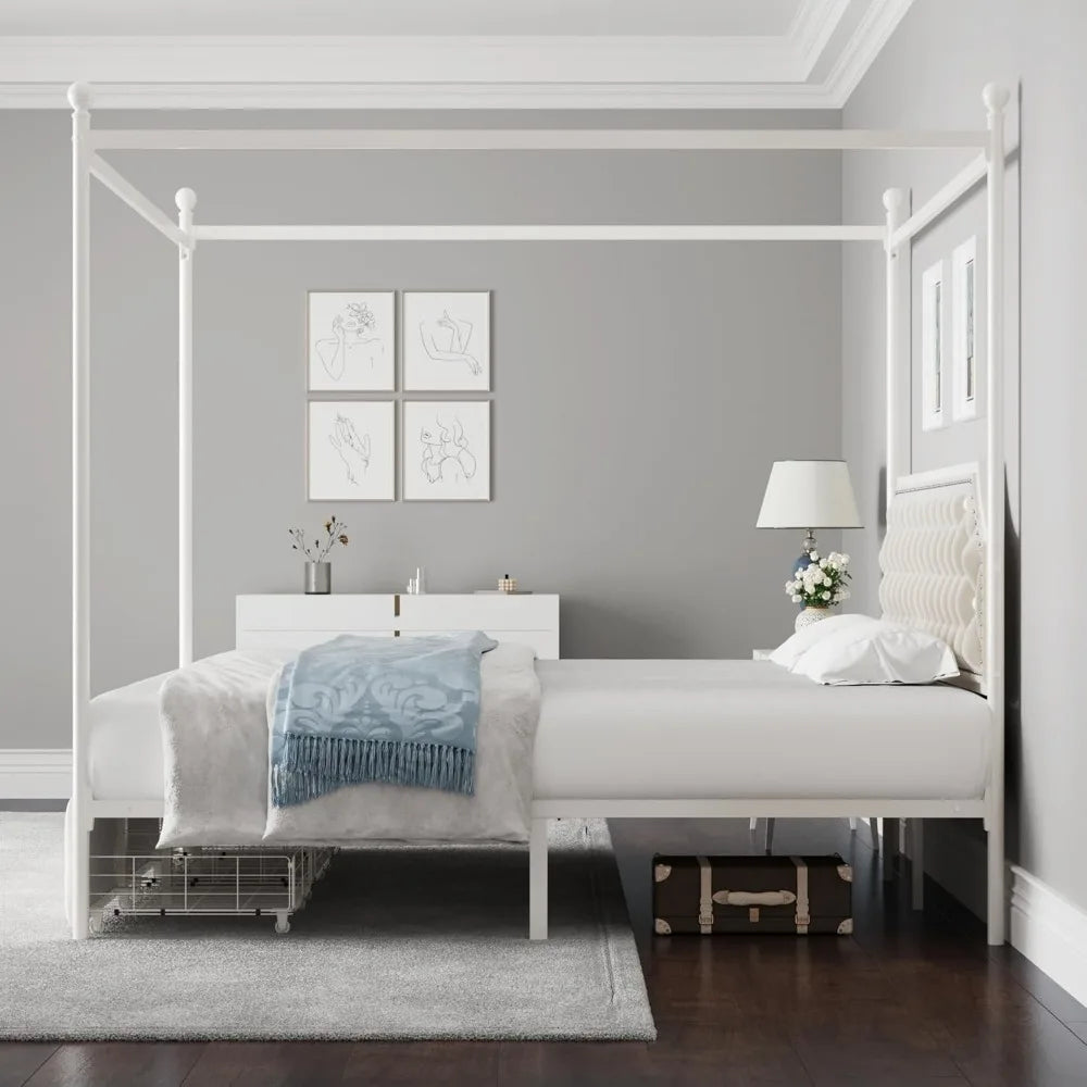 Keyluv Queen Upholstered Canopy Bed Frame with Storage Drawers