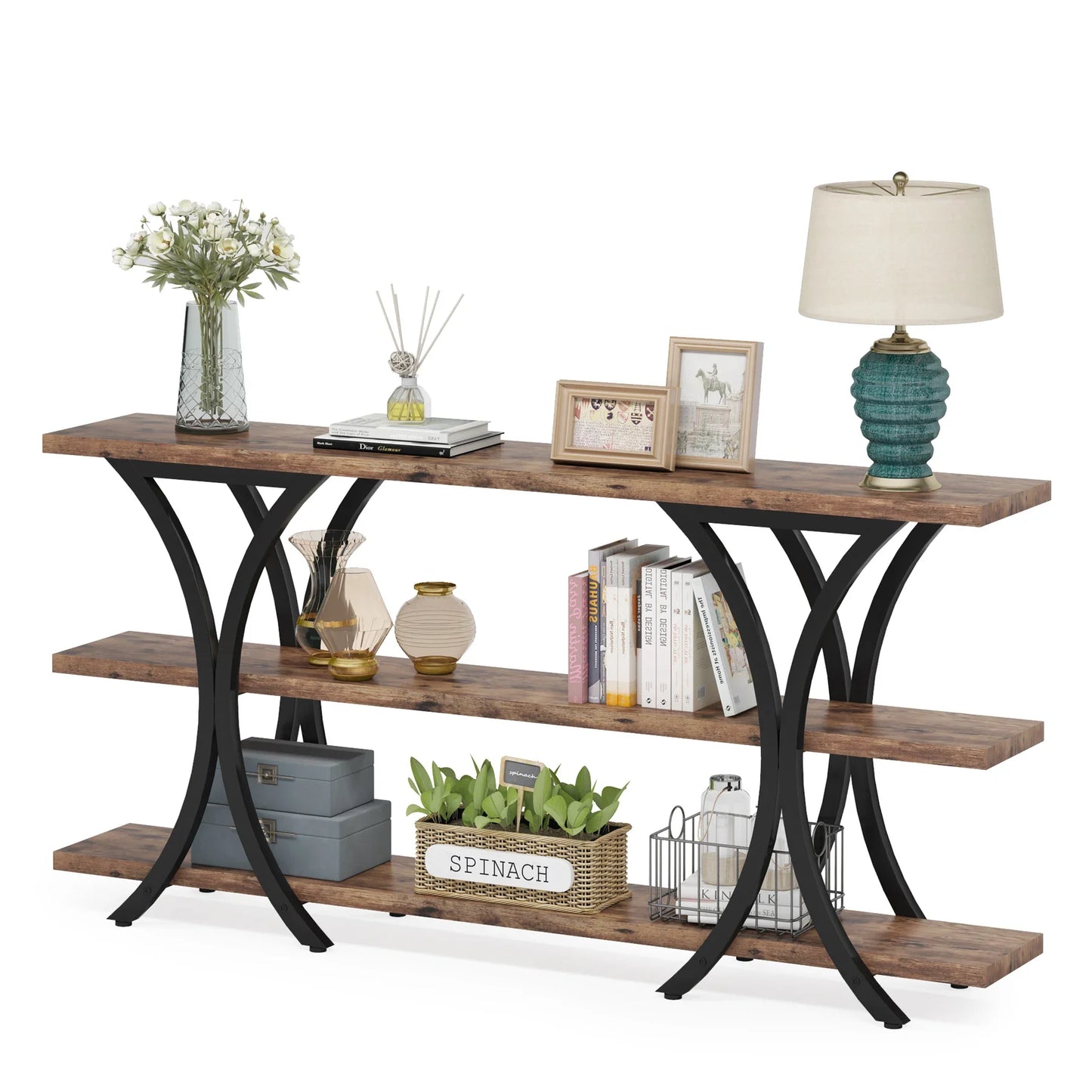 Tribesigns 70.8 Inch Narrow Console Table with 3 Tier Shelves