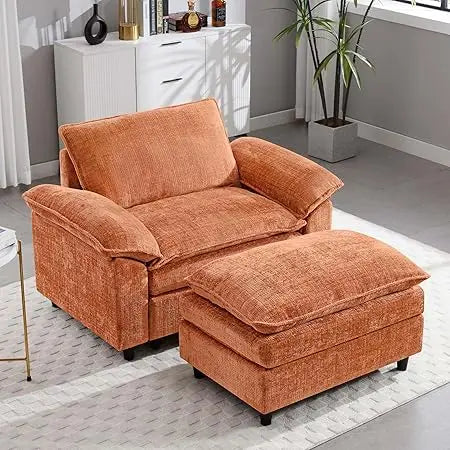 Orange Oversized Cloud Accent Chair with Ottoman for Comfort