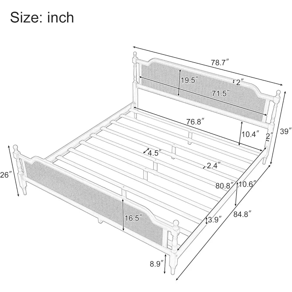 Traditional Rattan King Size Bed Frame Antique Walnut Finish