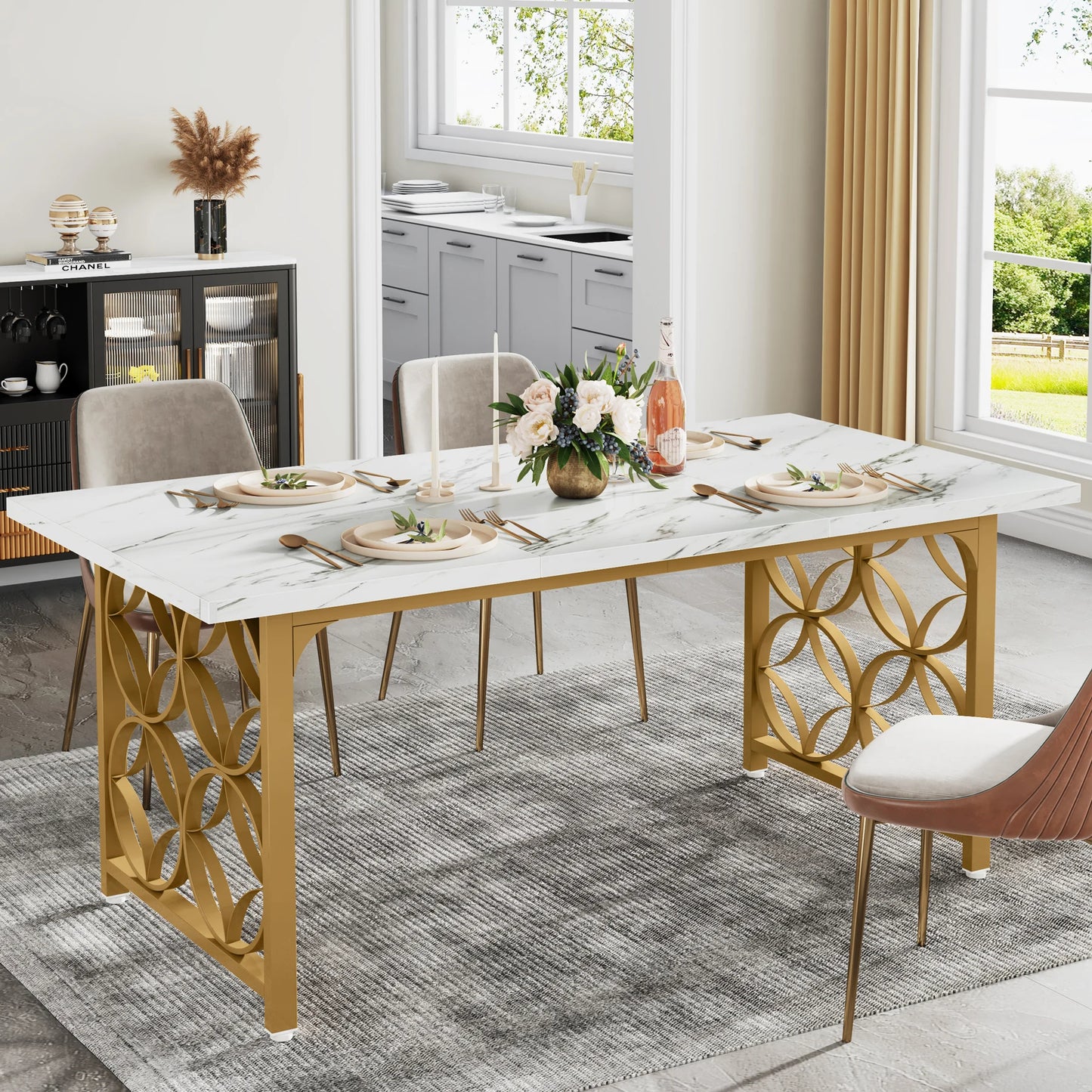 Tribesigns 63 Inch Modern Marble Dining Table for 6 People