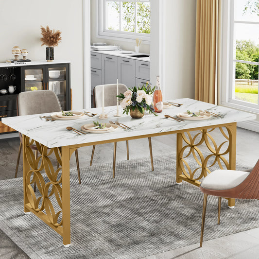 Tribesigns 63 Inch Modern Marble Dining Table for 6 People