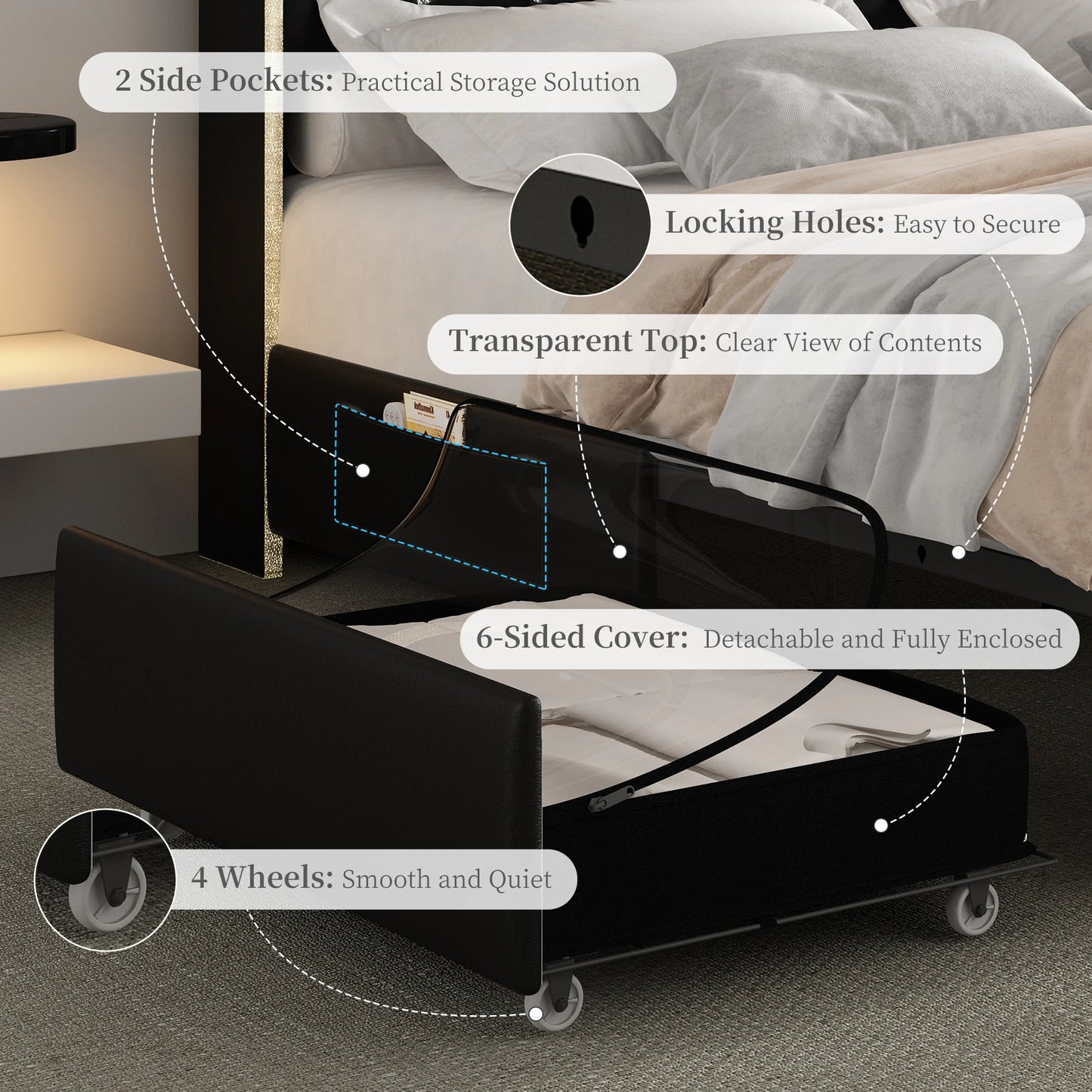 LED Bed Frame with Galaxy Projector and Charging Station