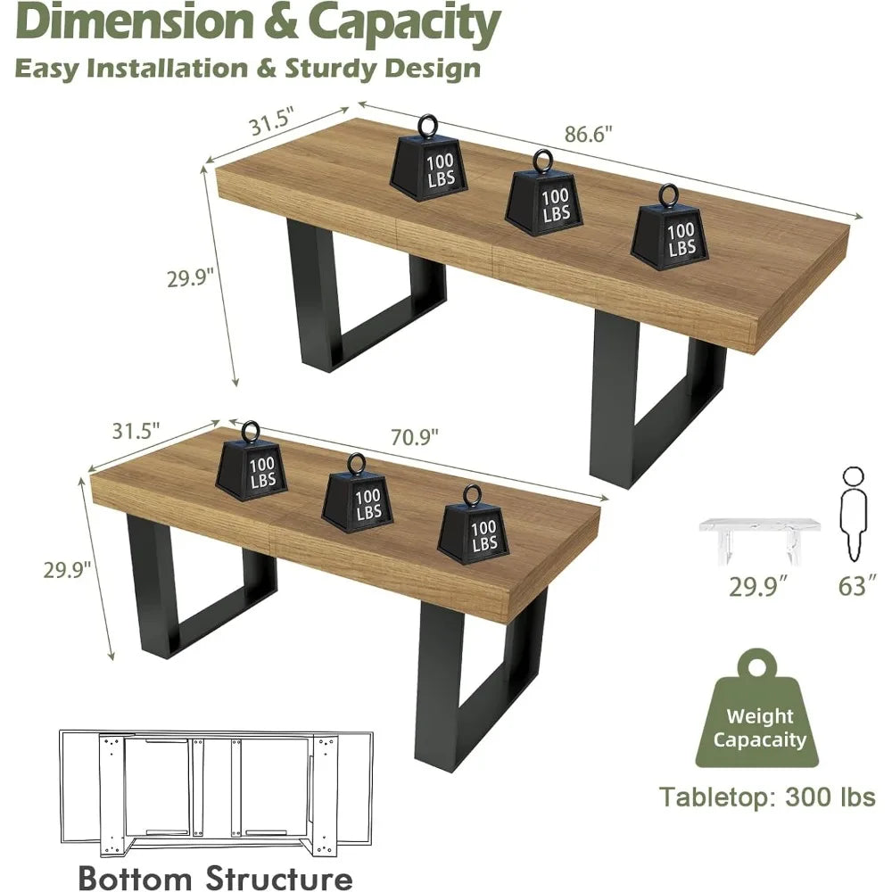 Farmhouse Rustic Extendable Dining Table for 8 to 10 People