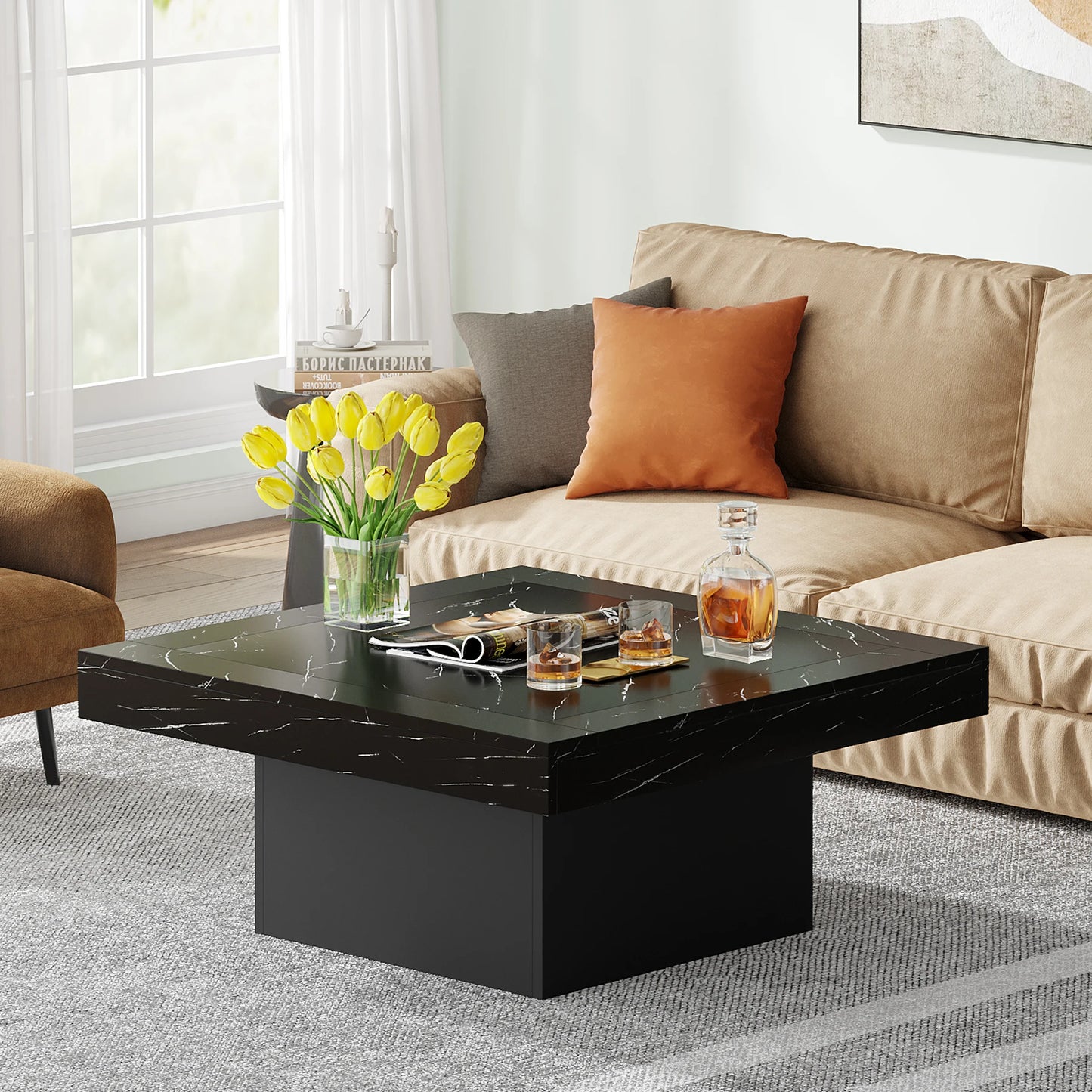 Tribesigns Square LED Coffee Table in Grey and White Finish