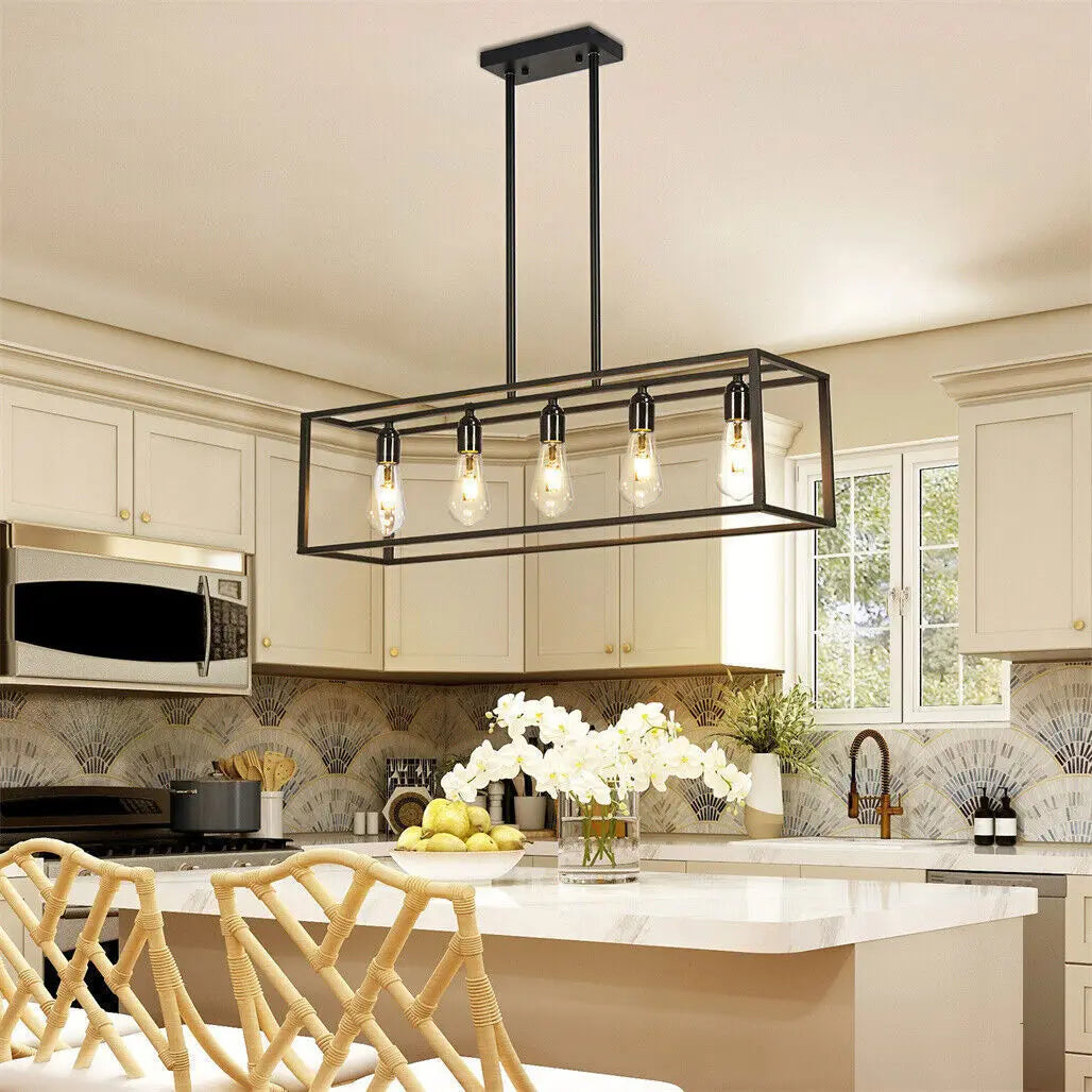 Vrygle Industrial 5-Bulb Black Ceiling Lamp for Kitchen and Living Room