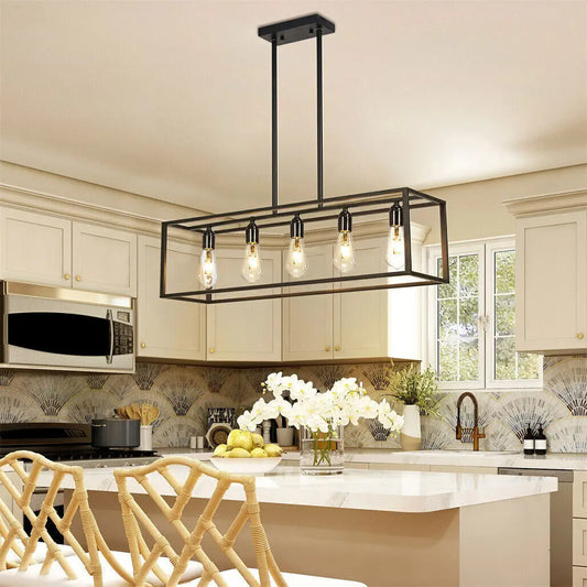 Vrygle Industrial 5-Bulb Black Ceiling Lamp for Kitchen and Living Room
