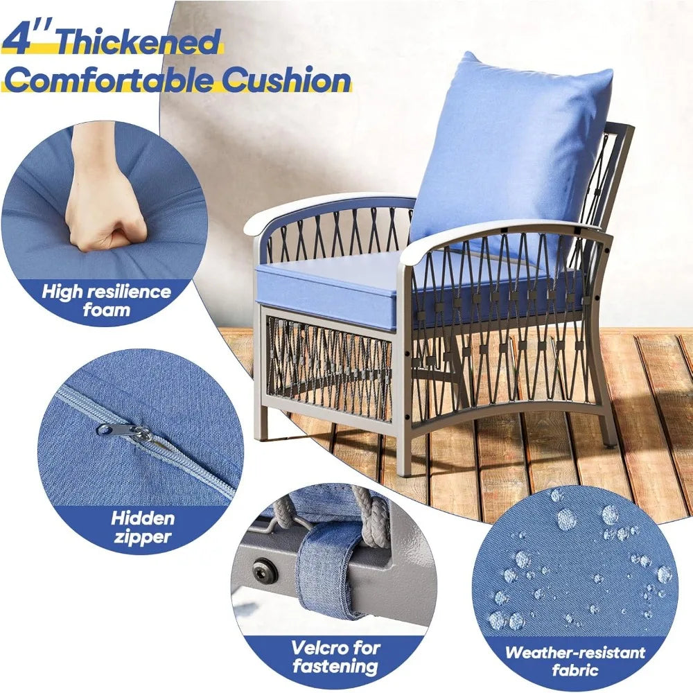 6 Piece Metal Patio Furniture Set with Cushions and Ottoman