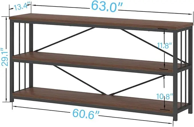 Industrial 3 Tier Rustic Wood and Metal Bookshelf for Home