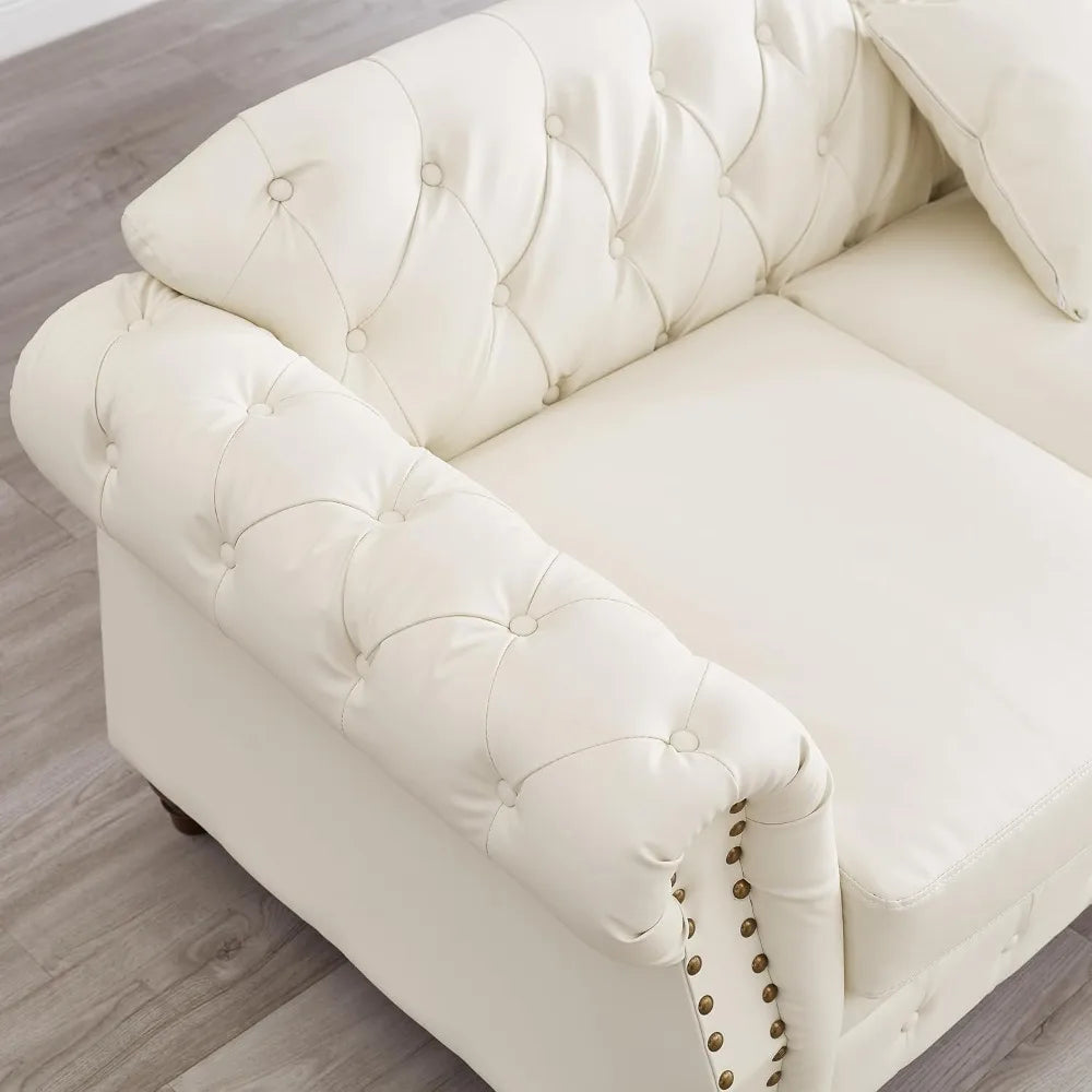 Tufted Leather Chesterfield Sofa with Storage and 3 Seats