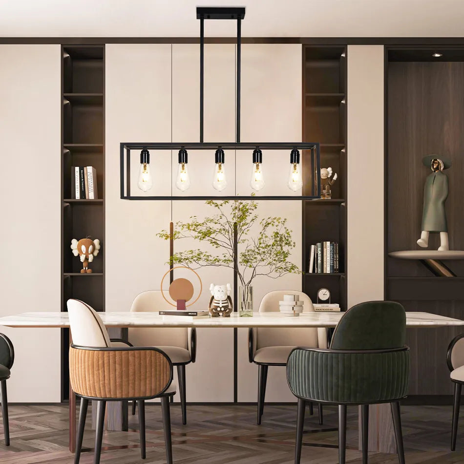 Vrygle Industrial 5-Bulb Black Ceiling Lamp for Kitchen and Living Room