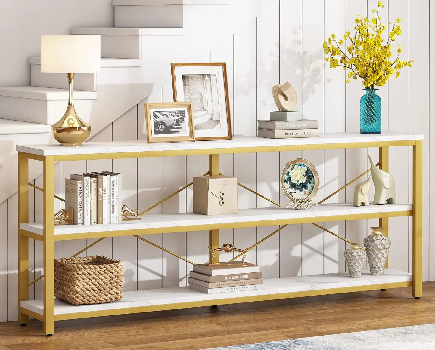 Modern 71 Inch Sofa Table with 3 Tier Storage Shelves