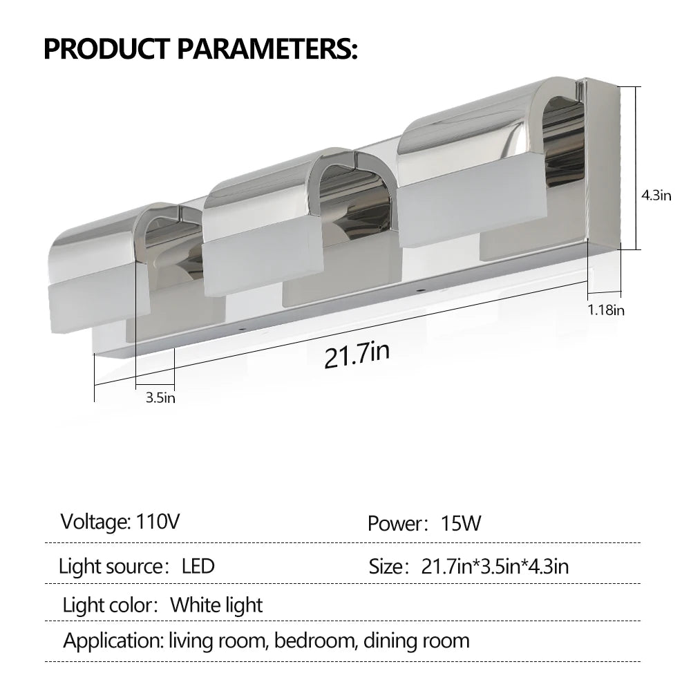 3-Light LED Bathroom Vanity Lighting for Over Mirror Use