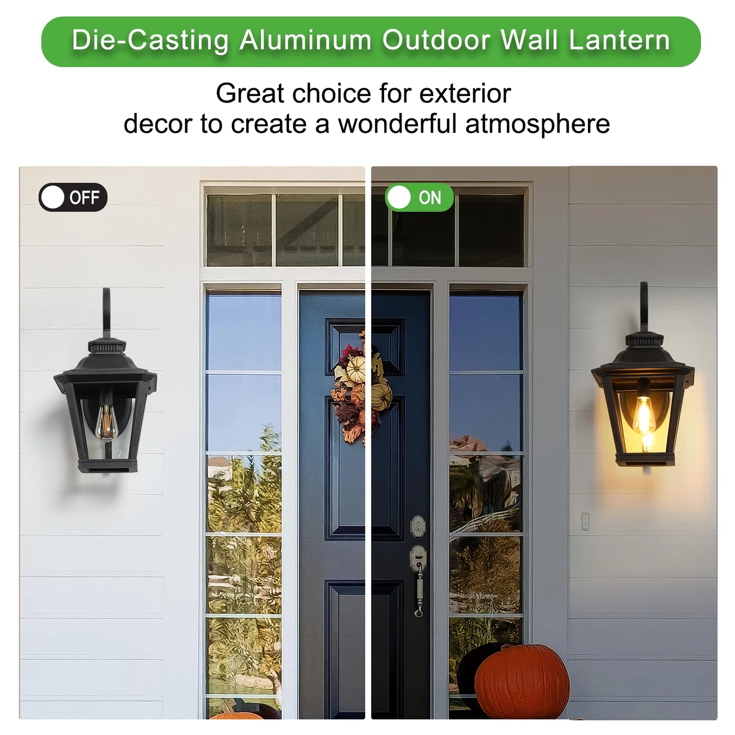 Black Vintage Outdoor Wall Lantern with Clear Glass Panels