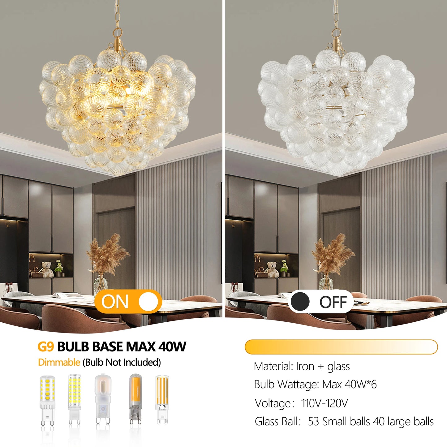 23.6 Inch Gold Pendant Light Chandelier with Clear Glass Shade