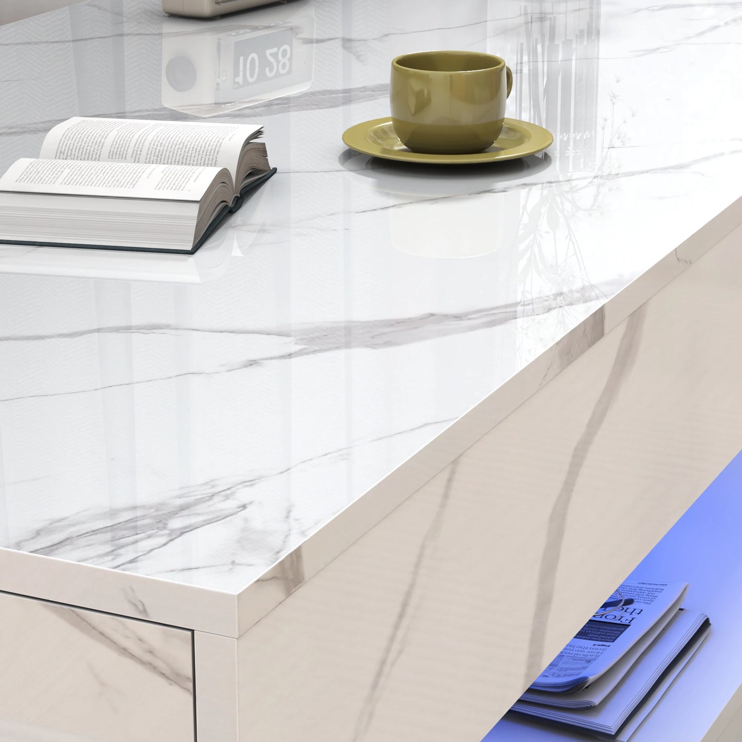 Modern Coffee Table with LED Lights and Double-Layer Design
