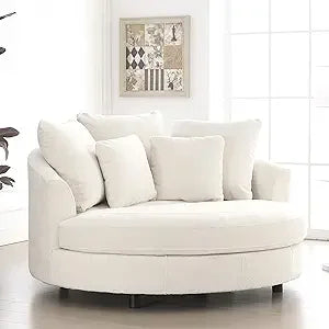 Oversized Round Barrel Chair with Ottoman for Living Room