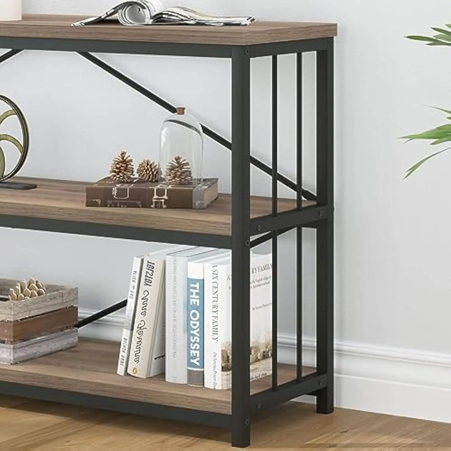 Industrial 3 Tier Rustic Wood and Metal Bookshelf for Home