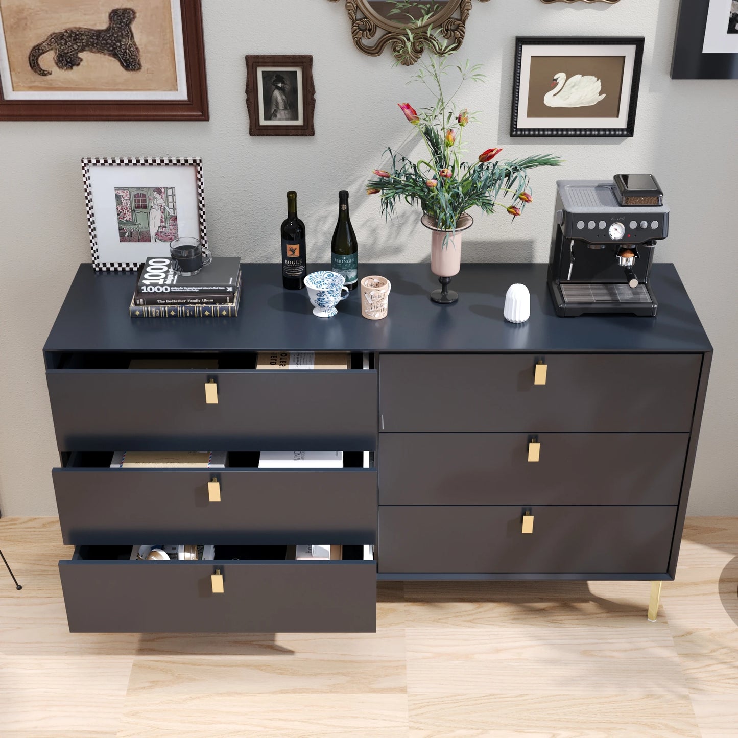 FUFU GAGA Modern Navy Blue Dresser with 6 Drawers for Home