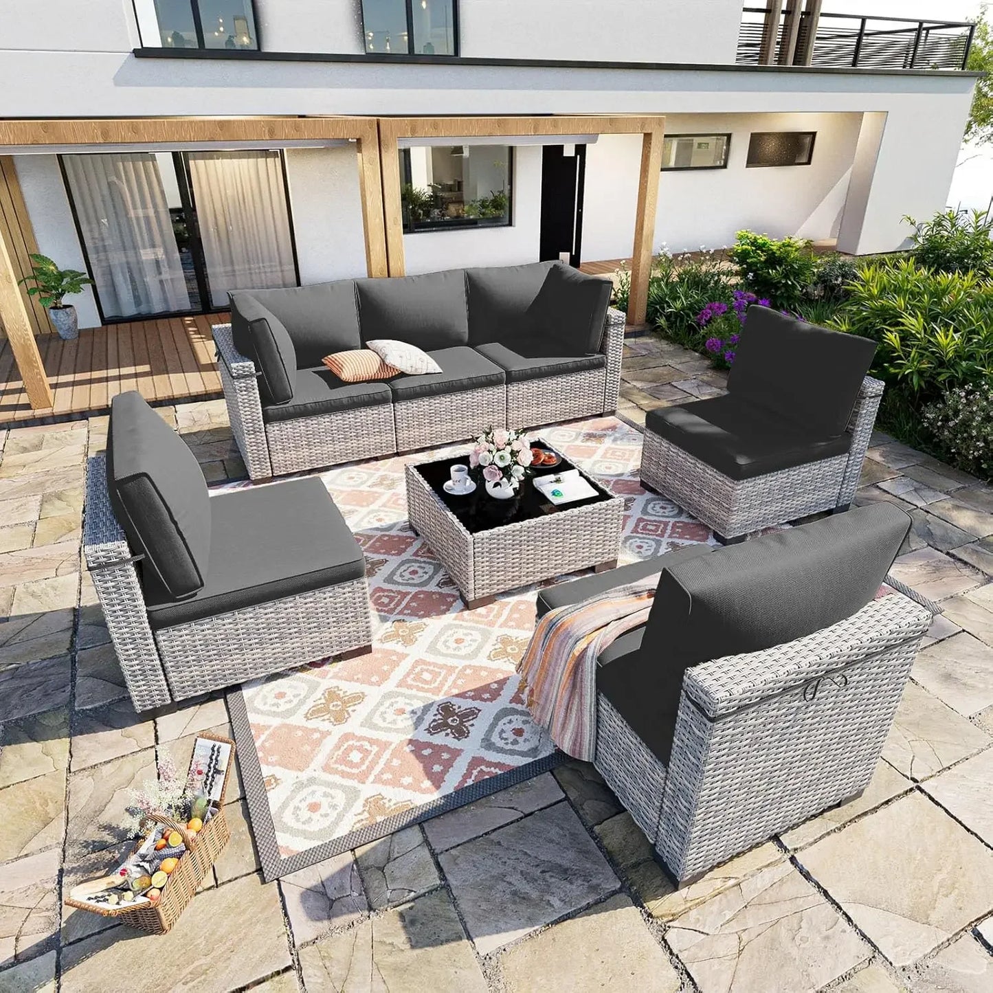 7-Piece Outdoor Sectional Patio Furniture Set with Thick Cushions