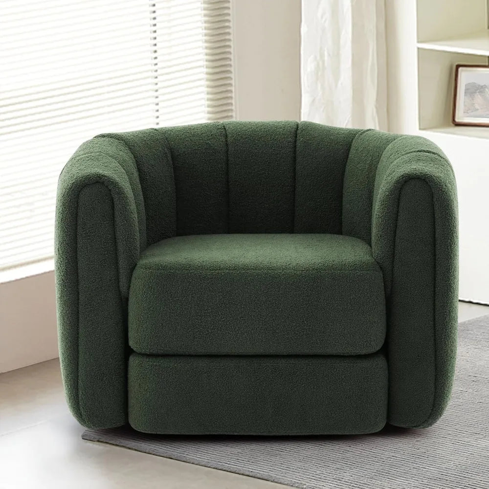 Comfy Green Swivel Accent Chair with Teddy Upholstery