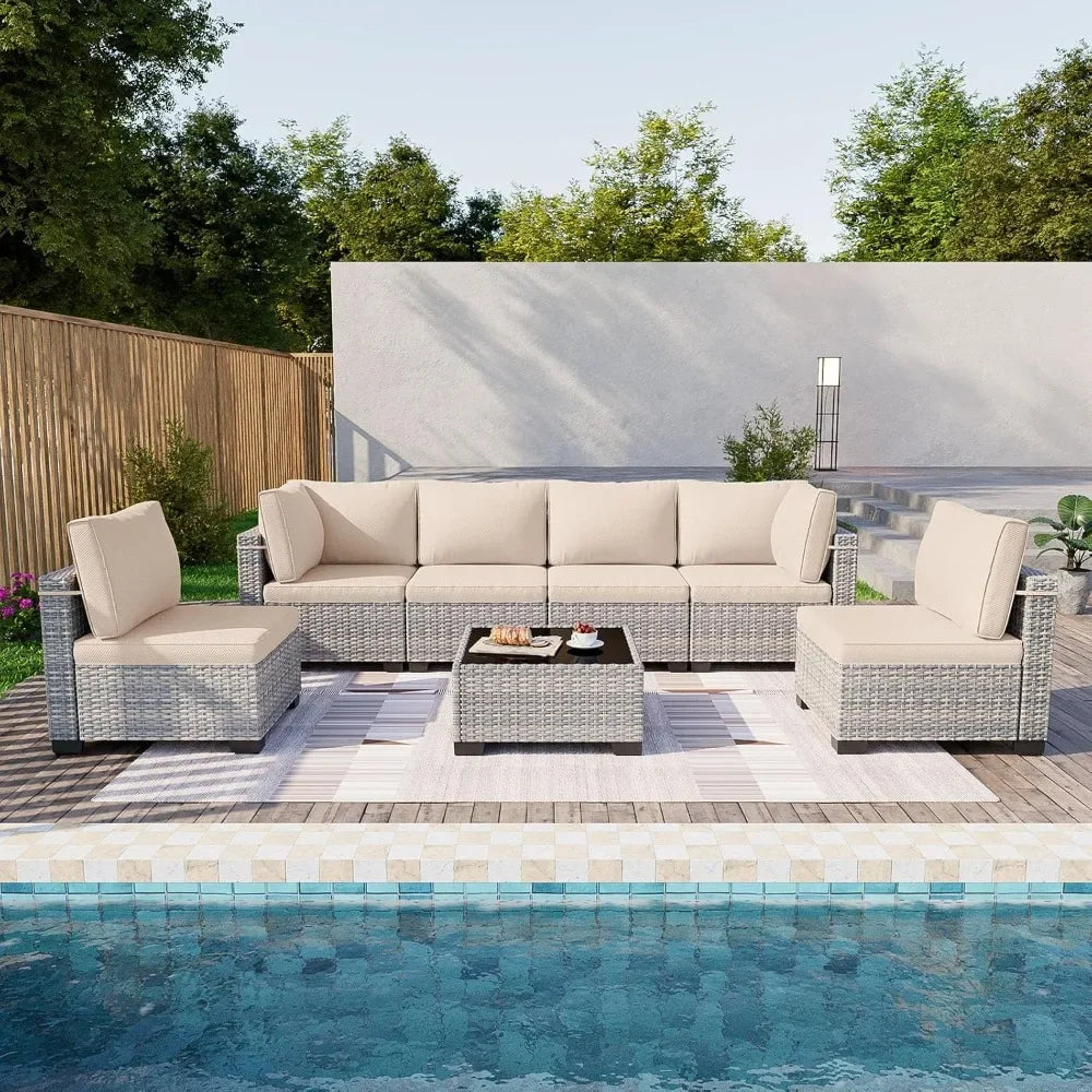 7-Piece Outdoor Sectional Patio Furniture Set with Thick Cushions