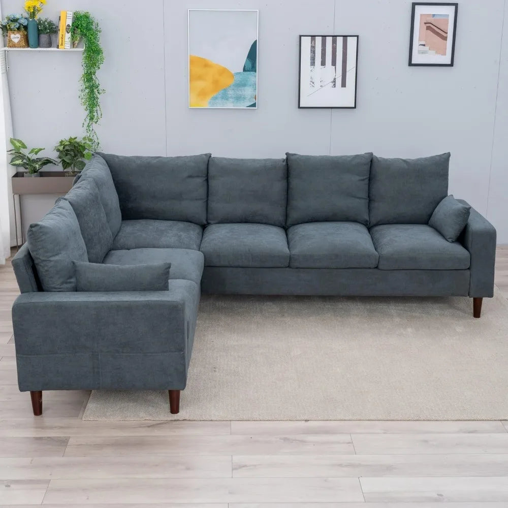 Modern Upholstered L-Shape Sectional Sofa in Grey for Living Room