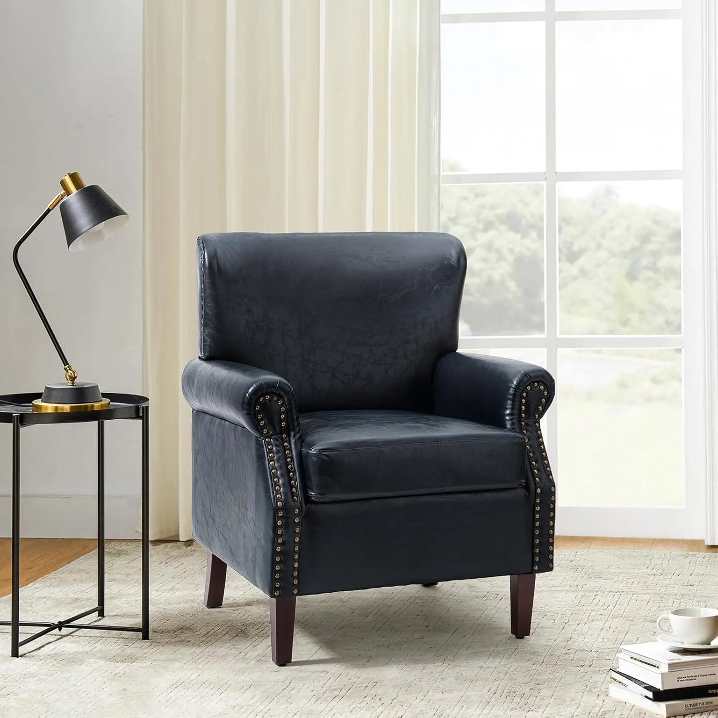 Faux Leather Accent Chairs Set of 2 Comfy Upholstered Brown