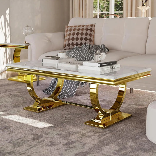 Elegant White and Gold Coffee Table for Stylish Living Rooms