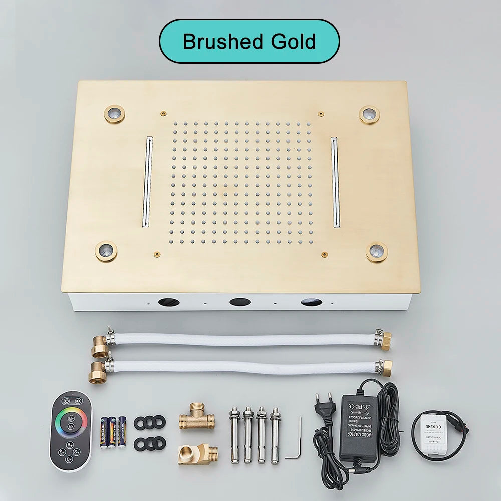 Black Intelligent Remote Control Rainfall Shower Head System
