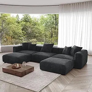 Oversized Modular Sectional Couch with Chaise and Ottomans