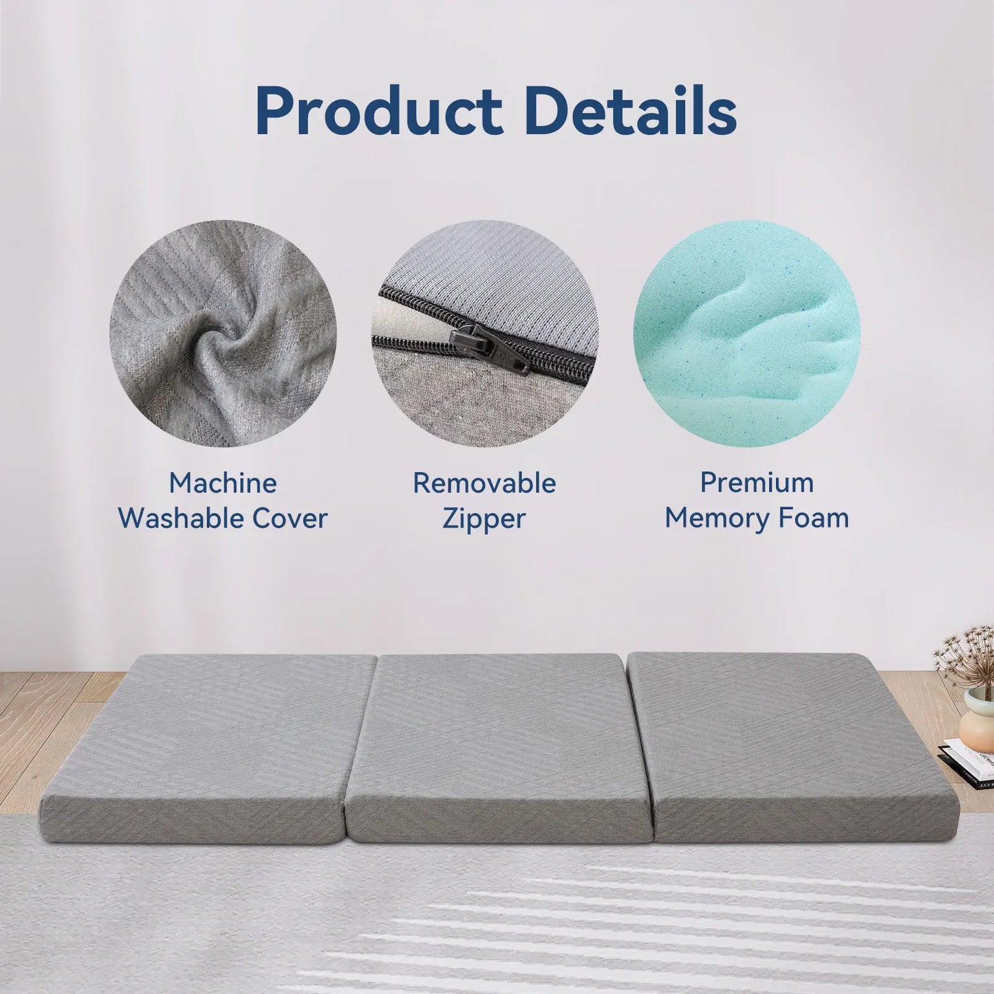 Hcore 4 Inch Folding Memory Foam Mattress Topper for Travel