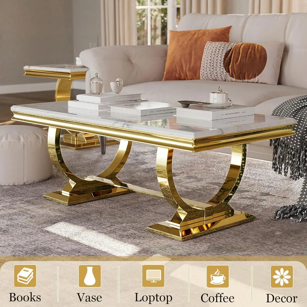 Elegant White and Gold Coffee Table for Stylish Living Rooms