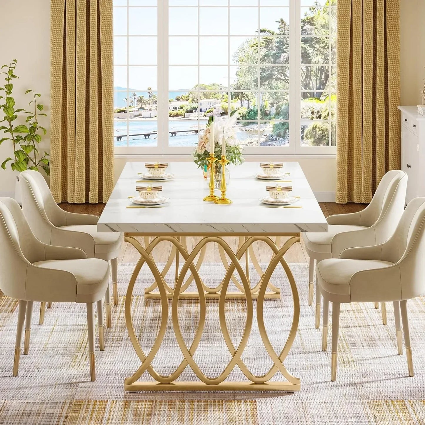 Modern 63 Inch Dining Table for 4 to 6 People Rectangular Design