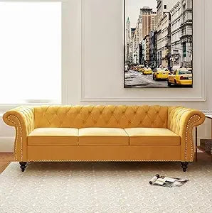 Chesterfield Leather Sofa 3 Seater Mid Century Tufted Couch