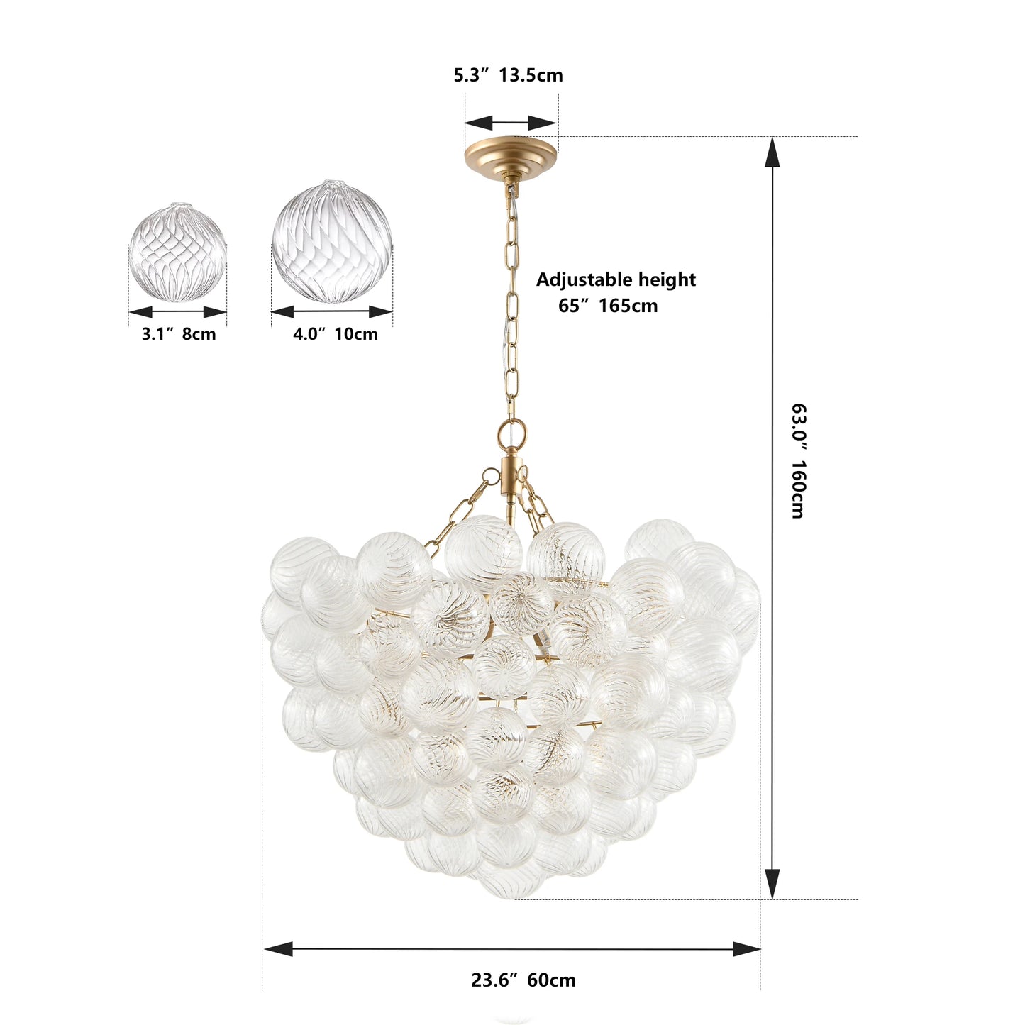 23.6 Inch Gold Pendant Light Chandelier with Clear Glass Shade