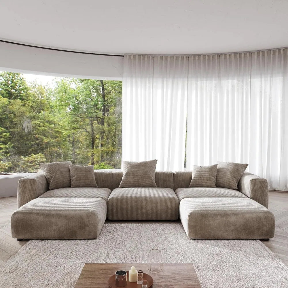 Oversized Modular Sectional Couch with Chaise and Ottomans