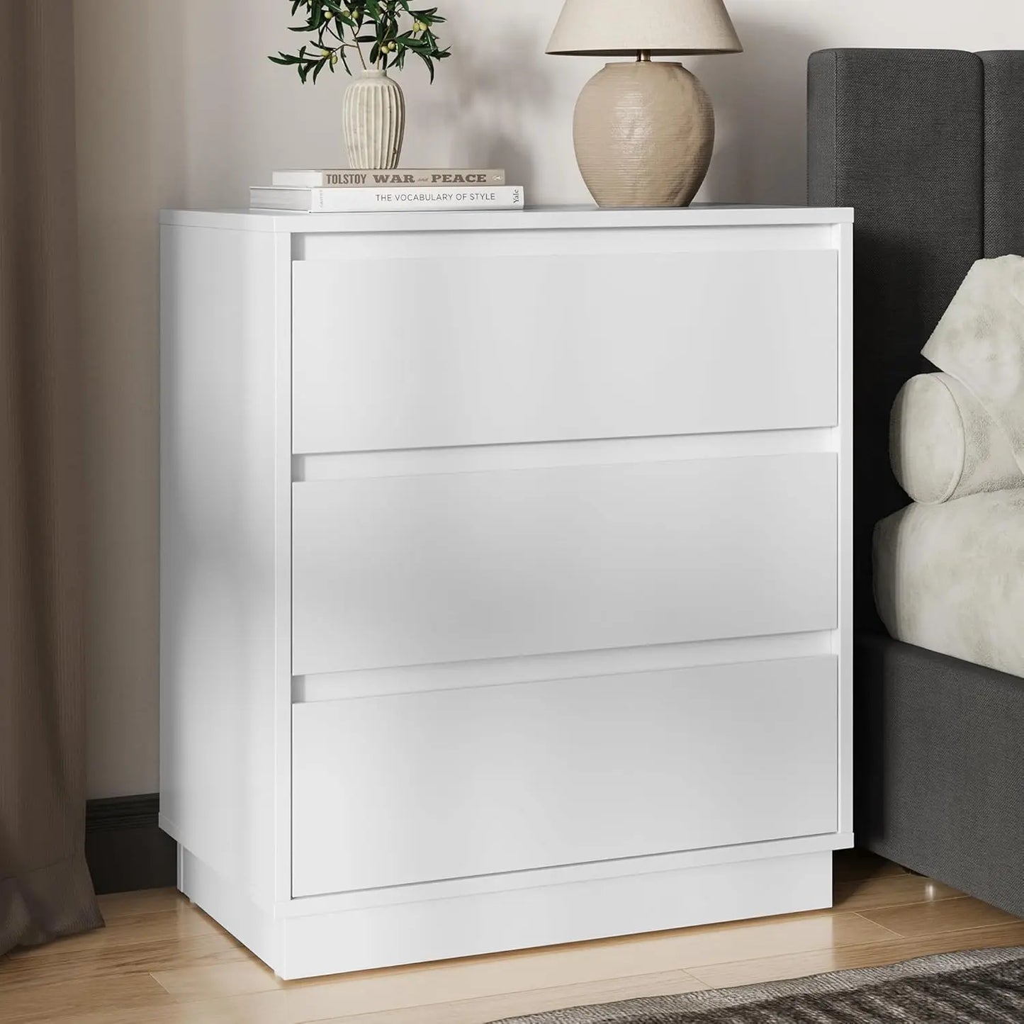 RoyaCraft Black Nightstand Set of 3 with Large Drawers